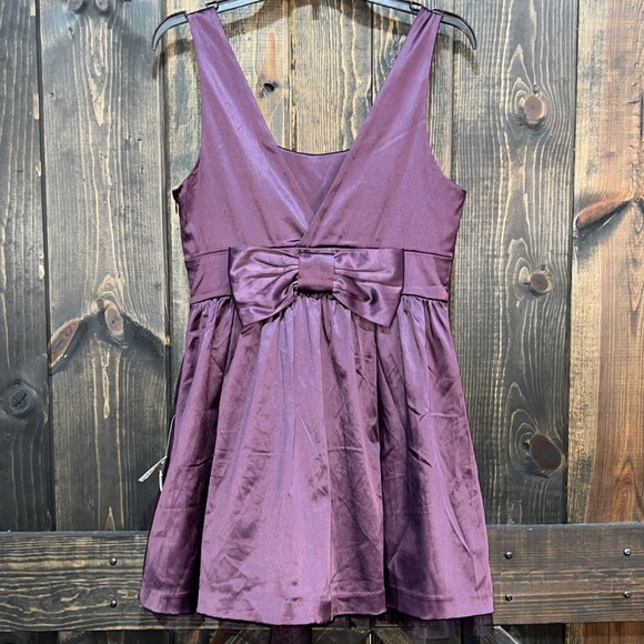 Forever 21 Fit & Flare Mini Dress Purple L Eggplant Bow Girly Y2K Party NWT - Picture 7 of 15